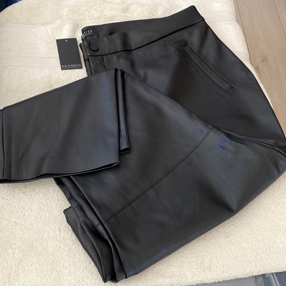 Black faux leather pants